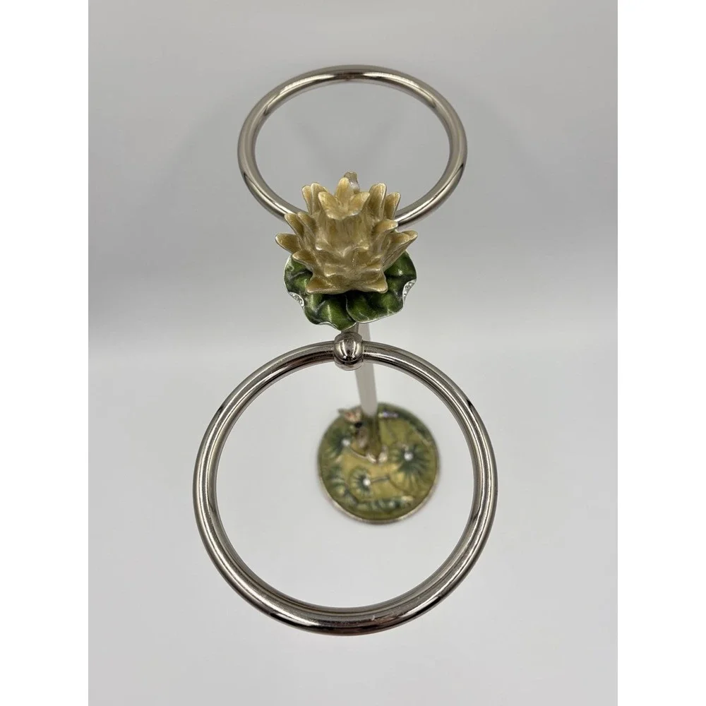 Vintage Jay Strongwater Dragonfly Lotus Double Hand Towel Holder Vanity Stand